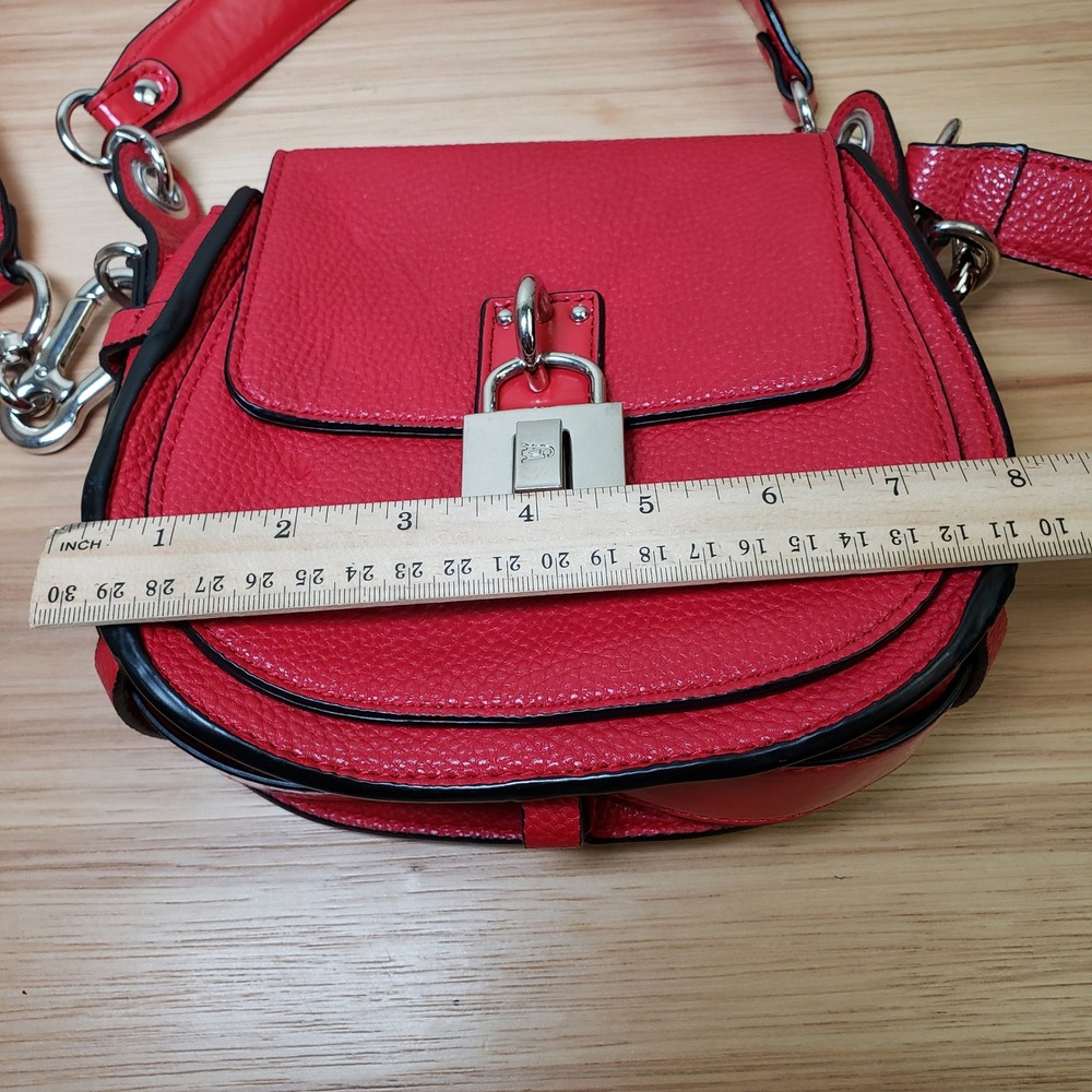 Steve Madden Padlock Structured Crossbody Purse Bag Red Faux Leather City Chic - Picture 7 of 13